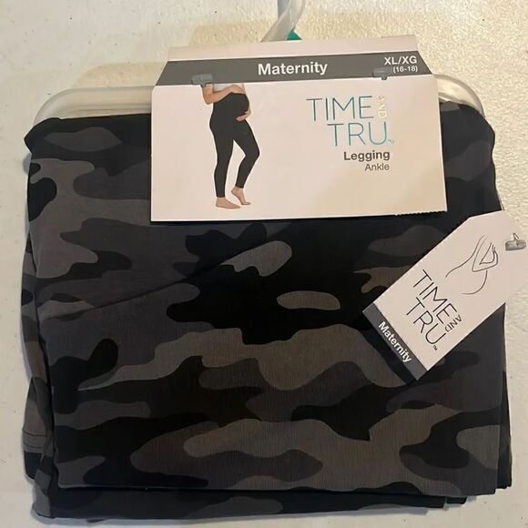 Time and Tru Pants - Time and Tru Black Camouflage Ankle Legging Maternity XL